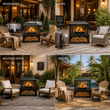 Nordivale 2 in 1 Outdoor Fireplace Fire Pit Table with Hidden Log Storage & Patio Heater, Heavy-Duty Thickened Steel Construction, Large Wood Burning Fire Pit with Log Holder for Backyard, Porch & Garden