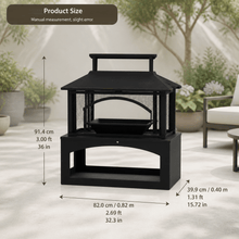 Nordivale 2 in 1 Outdoor Fireplace Fire Pit Table with Hidden Log Storage & Patio Heater, Heavy-Duty Thickened Steel Construction, Large Wood Burning Fire Pit with Log Holder for Backyard, Porch & Garden