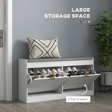 Shoe Storage Bench, Narrow Shoe Bench with 2 Flip Drawers, Seating Cushion and 2 Vents for 8 Pairs of Shoes for Entryway, Hallway, White