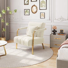Costoffs Accent Chair 75.5cm Wide Velvet Upholstered Accent Bedroom Chair with Gold Metal Frame & Cosy Pillow, Modern Design, Ideal 1-Seater Leisure Armchair for Living Room, Bedroom, Office, Studio, Light Grey/Pink/Beige