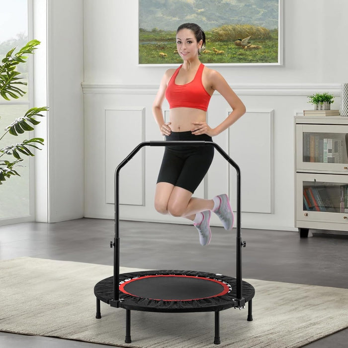 48" Foldable Fitness Trampoline, Max 550lbs (250kg), Rebounder Exercise Trampolines with Adjustable Handrail, Indoor and Outdoor Mini Trampoline for Home Workout
