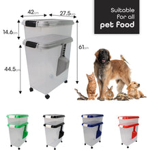 3pcs Airtight Pet Food Storage Container Set on Wheels, Dual-Compartment Dry Dog & Cat Food Dispenser with Rolling Casters and Measuring Scoop