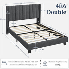 Costoffs Upholstered Bed Frame, Double/King Size Bed Frame, Platform Bed Frame with Channel Tufted Headboard, Upholstered Bed Frame with Wing Side, Mattress Foundation with Wooden Slat Support, Sturdy Wooden Slat Support, No Box Spring Needed, Beige/Dark