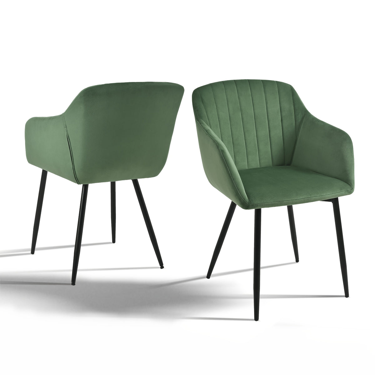Set of 2 Upholstered Dining Chairs with Armrests and Solid Metal Base, Minimalist Style Chairs for Living Room, Kitchen and Bedroom