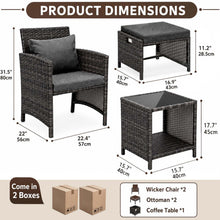 2 Seater Rattan Garden Sofa Set with 2 Armchairs, 2 Ottomans & Storage Coffee Table, Outdoor Patio Conversation Furniture, PE Wicker Chairs for Balcony