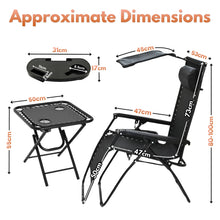 Garden Mile 3pcs Zero Gravity Sun Lounger Set with Table - 2 Folding Reclining Chairs with Canopy Shade, Cup Holder & Phone Tray, Adjustable Headrest, Portable Garden, Patio, Beach Chairs - Black