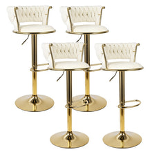 2pcs Modern Swivel Woven Velvet Bar Stools, Stool, 360° Swivel Adjustable Height Bar Stool with Backrests Golden Metal Tall Bar Stools Counter Height for Kitchen Island, for Christmas, Festival, New Year'S Gift