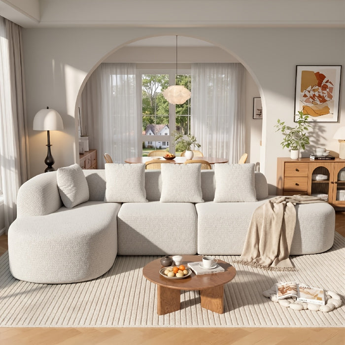 Corner Sofa with Sleep Function 285 X 180cm, Cord Sofa Bed L Shape, Boneless Couch, Living Landscape Sofa Bed, Sofa Bed with Rounded Chaise Longue