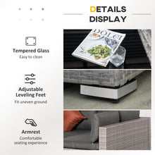 Outsunny Rattan Corner Sofa Set, 4pcs Garden Furniture Set, 6 Seater Outdoor Conservatory Furniture with Tempered Glass Table and Cushions, All Weather for Lawn, Garden, Grey