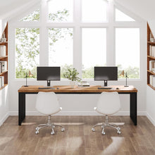 180 cm Office Desk, Desk with Heavy Duty Metal Frame, Workstation Study Desk for Home Office, Brown (Without Chair) (Brown & Black)