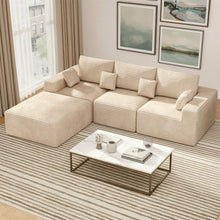 Modern Modular L-Shaped Sofa Striped Upholstered Couch Shaped Sectional Sofa Scandinavian Style Comfortable Seating for Home/Apartment