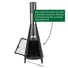 KCT Contemporary Chiminea Outdoor Garden Metal Steel Fire Pit with Chimney and Poker Large Patio Heater Wood Log Burner Fireplace