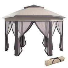 Outsunny Hexagon Garden Gazebo Pop Up Gazebo Outdoor Patio Double Roof Instant Shelter with Netting, 3 X 4M, Beige