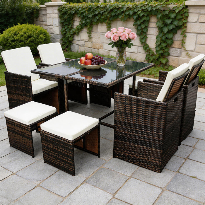 8 Seater Rattan Garden Sofa Furniture Set with Glass Table Outdoor All-Weather