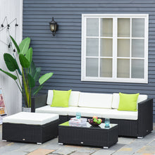 5pcs PE Garden Furniture Set with Cushions, Outdoor Corner Sofa, Patio Sectional Conversation Furniture Sets with Glass Top Coffee Table