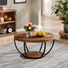 Round Wooden Coffee Table – Double-Layer Design with Open Storage and Metal Legs, Ideal for Living Room or Bedroom