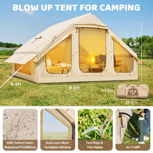 Inflatable Camping Tent with Chimney Opening And Roof Window, Air Pump Included for 2-10 People, Oxford Cloth Four-Season Inflatable Tent, Quick Setup Air Tent