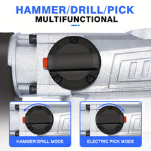 1500W Heavy Duty Rotary Hammer Drill, 3 Function, 4 Adjustable Speed And Adjustable Soft Grip Handle, Include 5 Drill Bits, Point And Flat Chisel with Case