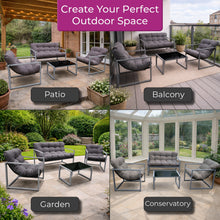 Neo 4pcs Outdoor Patio Garden Furniture Set Cushions Metal Sofa Loveseat 2 Chairs Glass Coffee Table Balcony Backyard Conservatory