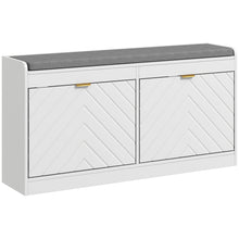 Shoe Storage Bench, Narrow Shoe Bench with 2 Flip Drawers, Seating Cushion and 2 Vents for 8 Pairs of Shoes for Entryway, Hallway, White