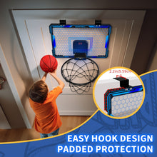 Basketball Hoop Indoor, Mini Basketball Hoop with 7 LED Lighting, Scoreboard, Over Door Basketball Hoop with 3 Modes, Volume Adjustable, Foldable, Basketball Toys for Kid Gifts (Blue)