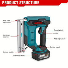 ONEVAN Cordless Nail Gun, Electric Nail Gun, with Battery And Charger, Nail Count 100pcs, 30mm Length, Diameter 1.05/1.26mm, 1st Gear Single Shot, 2nd Gear Continuous Shot, Suitable for Interior Decoration, Woodworking And Carpentry Projects
