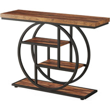 41.3" Console Table, Industrial 4-Tier Sofa Table Entryway Table with Circle Base, Narrow Wood Accent Tables with Storage Shelves for Living Room, Hallway, Foyer, Rustic Brown