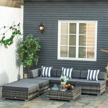 Outsunny 6 PC Sofa Coffee Table Set Sectional Wicker Weave Furniture for Garden Outdoor Conservatory w/ Pillow Cushion