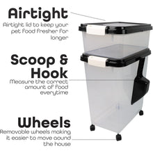 3pcs Airtight Pet Food Storage Container Set on Wheels, Dual-Compartment Dry Dog & Cat Food Dispenser with Rolling Casters and Measuring Scoop