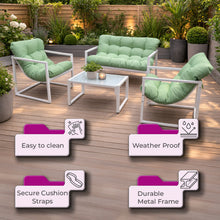 Neo 4pcs Outdoor Patio Garden Furniture Set Cushions Metal Sofa Loveseat 2 Chairs Glass Coffee Table Balcony Backyard Conservatory