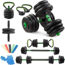 Trintion 20KG 5-in-1 Adjustable Dumbbell Set with Barbell Kettlebell - Home Gym Weights Set for Men Women Includes Resistance Bands (5-Pack), Ab Roller & Gloves - Free Weights for Full Body Workou