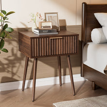 1-Drawer Bedroom Nightstand with Tall Legs, Slatted Particleboard & MDF Bedside Table with Melamine & Vacuum-Formed Finish, 2 Sizes 48×38×60cm/40×30×55cm, 1/2 -Pcs Options, Oak/Walnut Wood Grain for Bedroom