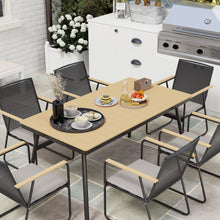 6 Seater Garden Dining Set with Soft Cushions, Rattan Backrest, Rectangular Plastic Top, Garden Furniture Set, Outdoor Dining Table and Chairs for Patio, Balcony, Poolside