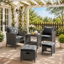 2 Seater Rattan Garden Sofa Set with 2 Armchairs, 2 Ottomans & Storage Coffee Table, Outdoor Patio Conversation Furniture, PE Wicker Chairs for Balcony