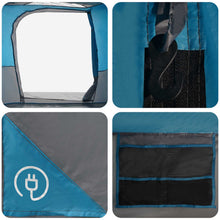 Chelsea Family Tent with Rainfly, Water-resistant Tunnel, 10-Person, Blue, Material: 185T Polyester with PU Coating, Frame Material: Fiberglass, Steel, Overall Dimensions: 580 x 307 x 208 cm (L x W x H), Floor Size: 580 x 307 cm (L x W), Floor Area: 16.67