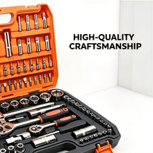 50+3/107pcs Heavy-Duty Socket Wrench And Tool Set with Quick-Release Ratchet, Extension Screwdriver Kit Suitable for Car, Motorcycle, Bicycle, And Home Repair, 1/4" 1/2" 3/8" Drive, Professional Mechanic Tool Kit for Auto Maintenance