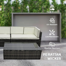 Grey Rattan Garden Corner Sofa Set with Glass Coffee Table for Patio Outdoor Lounge All-weather Furniture Backyard
