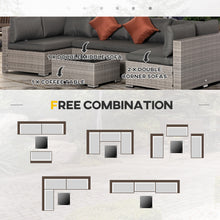 Outsunny Rattan Corner Sofa Set, 4pcs Garden Furniture Set, 6 Seater Outdoor Conservatory Furniture with Tempered Glass Table and Cushions, All Weather for Lawn, Garden, Grey