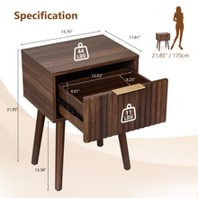 1-Drawer Bedroom Nightstand with Tall Legs, Slatted Particleboard & MDF Bedside Table with Melamine & Vacuum-Formed Finish, 2 Sizes 48×38×60cm/40×30×55cm, 1/2 -Pcs Options, Oak/Walnut Wood Grain for Bedroom