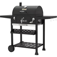 Campfire Outdoor XL Smoker Barbecue Charcoal Portable BBQ Grill, 2 Folding Side Table, Built-in Thermometer, Adjustable Charcoal Pan & Chimney, Wheels, Large Coal BBQ Smoker for Home Garden Cooking