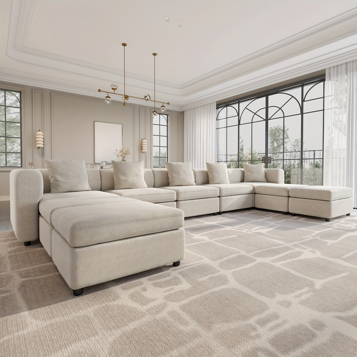Modern Modular Sectional Sofa with Chaise Lounge - Oversized White Convertible L-Shaped or Straight Design, Plush Cushions & Neutral-Toned Durable Fabric, Easy Assembly Contemporary Living Room Furniture for Apartments & Homes, Space-Saving Modular Sofa f