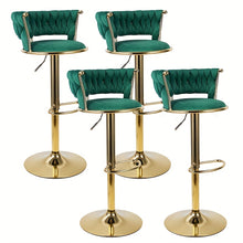 2pcs Modern Swivel Woven Velvet Bar Stools, Stool, 360° Swivel Adjustable Height Bar Stool with Backrests Golden Metal Tall Bar Stools Counter Height for Kitchen Island, for Christmas, Festival, New Year'S Gift