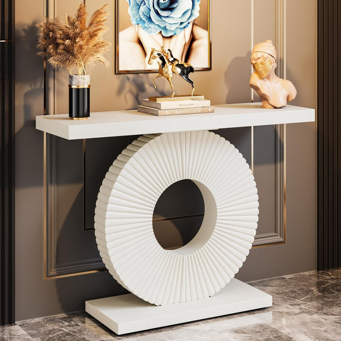 40 Inch Modern Console Table – Narrow Entryway Table with Geometric Base, Wood Accent Sofa Table for Living Room or Hallway