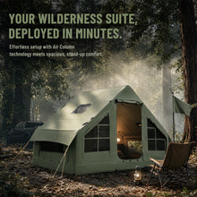 Army Green Outdoor Camping Inflatable Tent Mobile House, 8-10 Person Tents. Extra-Large Space for Comfortable Leisure, Picnics, and Barbecues. Portable, Foldable, and Easy to Store. Features Doors and Windows. Provides Ventilation, Warmth and Comfort