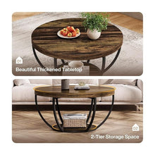 Round Wooden Coffee Table – Double-Layer Design with Open Storage and Metal Legs, Ideal for Living Room or Bedroom