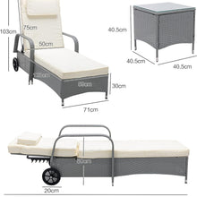 3 Pieces Rattan Sun Lounger Bed Recliner Outdoor Garden Chair & Side Table Set