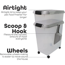 3pcs Airtight Pet Food Storage Container Set on Wheels, Dual-Compartment Dry Dog & Cat Food Dispenser with Rolling Casters and Measuring Scoop