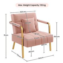 Costoffs Accent Chair 75.5cm Wide Velvet Upholstered Accent Bedroom Chair with Gold Metal Frame & Cosy Pillow, Modern Design, Ideal 1-Seater Leisure Armchair for Living Room, Bedroom, Office, Studio, Light Grey/Pink/Beige