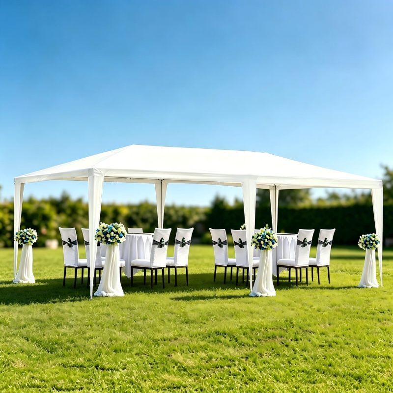 3x6m Party Tent, Outdoor Wedding Canopy Gazebo with Steel Frame | Spacious 200sqft shelter for 20-30 guests, durable steel frame with waterproof PE canopy, easy setup