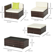 5pcs PE Garden Furniture Set with Cushions, Outdoor Corner Sofa, Patio Sectional Conversation Furniture Sets with Glass Top Coffee Table